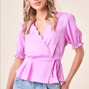 NEW VICI SCALLOP TRIM WRAP PINK BLOUSE, S